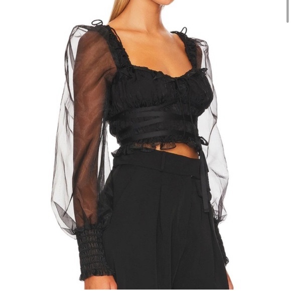 For Love and Lemons Gabrielle Long Sleeve Ribbon Sheer Top - Picture 2 of 5